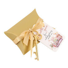 Gold Keys Bottle Opener with Escort Tags Card Silk Ribbon Wedding Party Décor