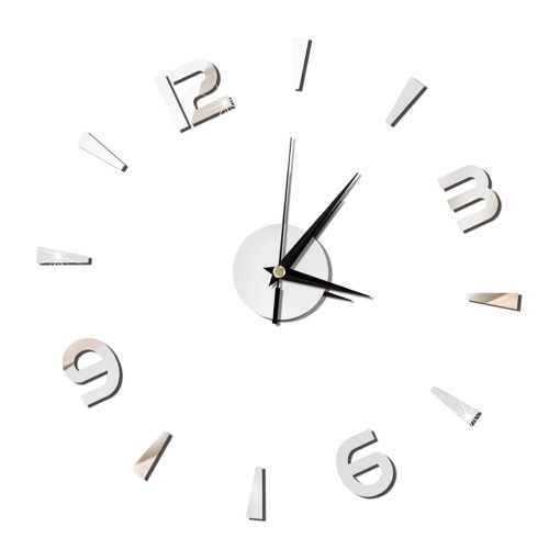 Silver Acrylic Mirror Wall Clock Sticker 60x60cm DIY Wall Decor 2