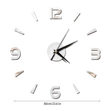 Modern Wall Clock Sticker Acrylic Mirror 60x60cm Silver