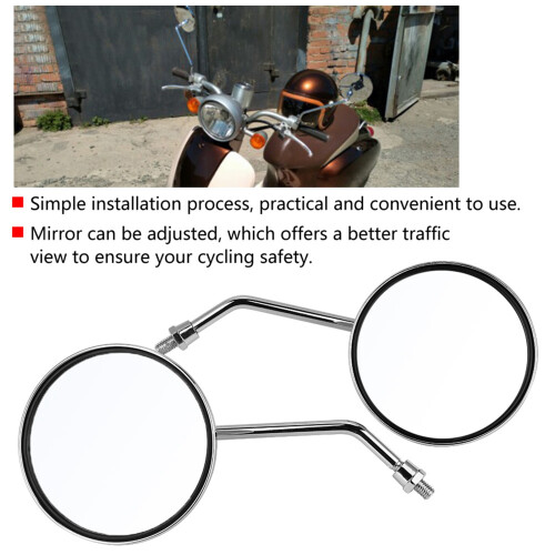 Pair 8mm Round Motorcycle Rearview Mirrors - Adjustable, Durable Iron 2