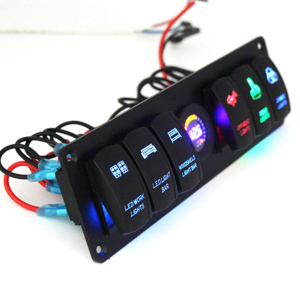 6-Gang Led Voltmeter Rocker Switch Panel For Rv Car Marine Boat 12V/24V 8471393150757