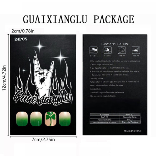 Patrick Theme Artificial Nail Gradient Green Glitters French Tip 2