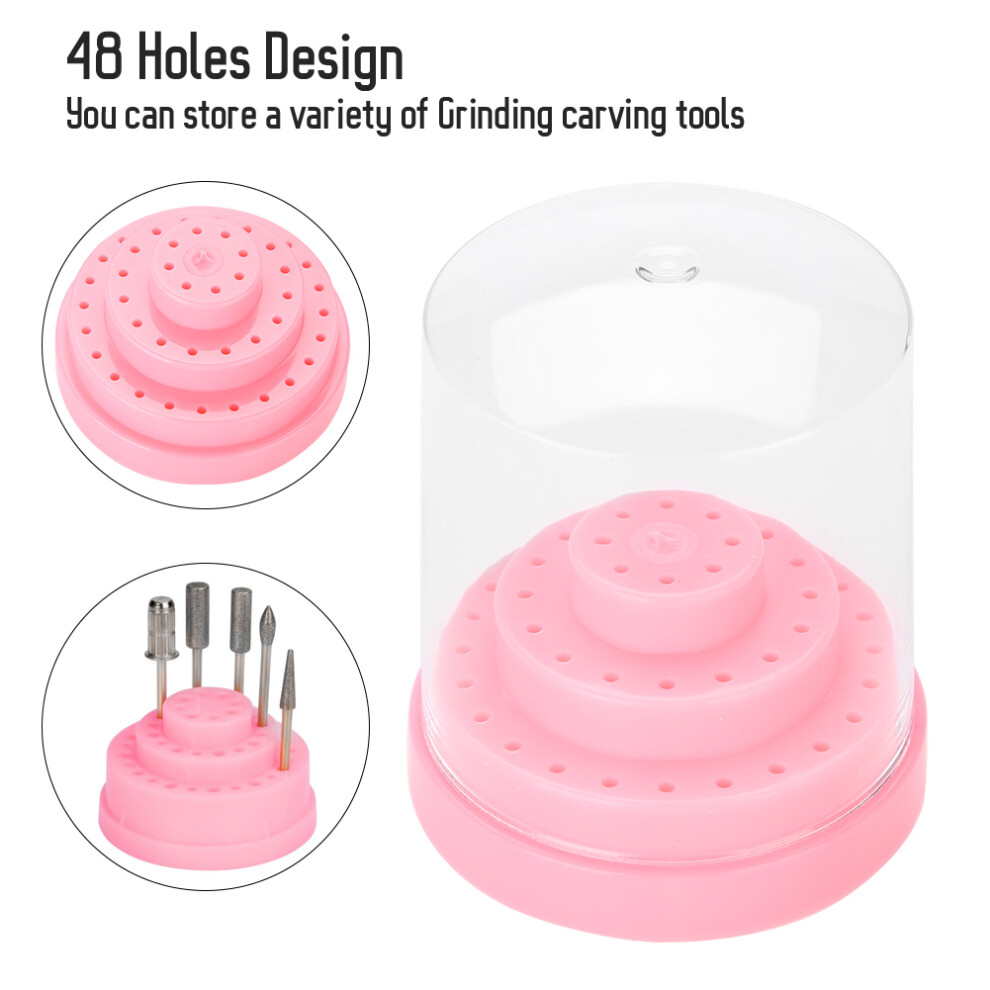 Pink 48 Holes Nail Art Drill Stand Organizer Box For Salon And Home