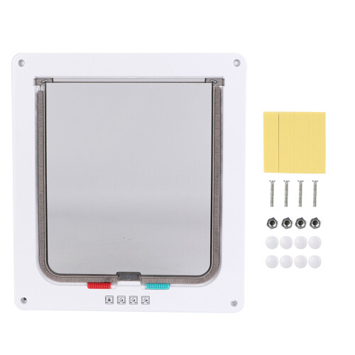 ABS Acrylic Pet Cat Flap Door Lockable Waterproof Medium White 2
