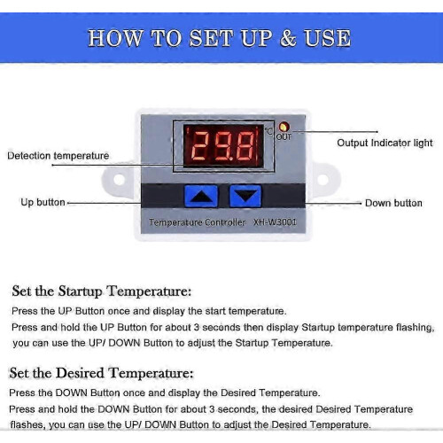 220 Digital Led Temperature Controller Module, XH-W3001 Thermostat Switch with Waterproof Probe, Programmable Heating Thermostat 2