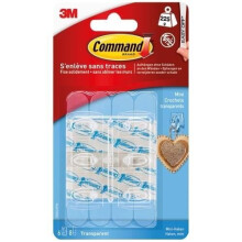 3M - Adhesive Hook - Mini - Plastic Point Hook - Supports 225 g - Transparent - Pack of 6