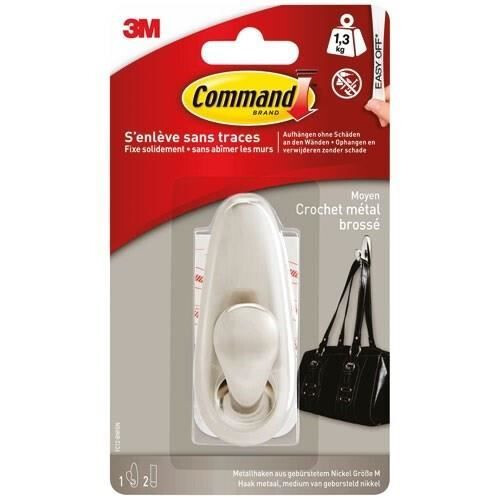 3M 3M - Adhesive hook - Medium triangular - Brushed metal - Supports 1.3 kg