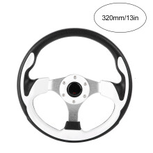 13in White PU Leather Sport Racing Drift Steering Wheel for Most Vehicles