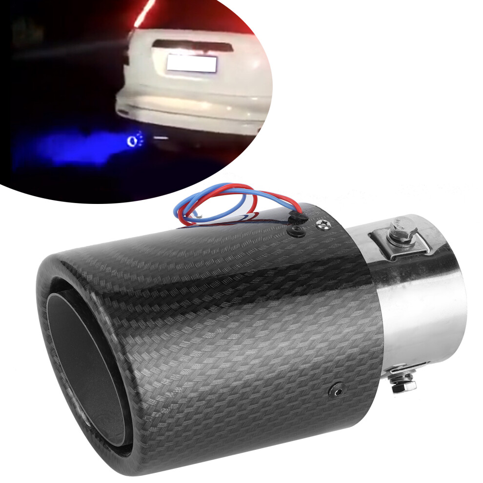 Carbon Fiber Exhaust Muffler Tip With Led 1.4-2.5In Universal Blue/Light 4221393245762