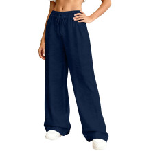 Women Wide Leg Elastic Waist Drawstring-Navy Blue XXL