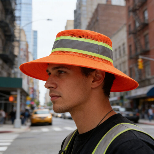 Unisex Outdoor Reflective Cap Adjustable-Orange bucket hat 2