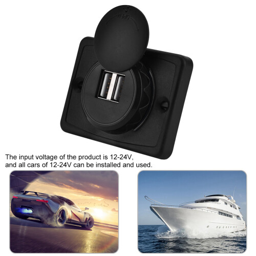 3.1A Car Dual USB Port Outlet Black ABS