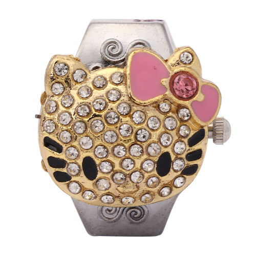 Damen Ringuhr Quarz mit Deckel Pink 1