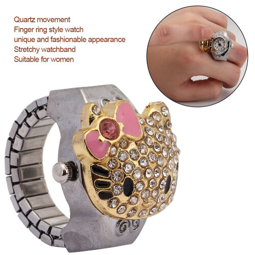 Damen Ring-Uhr mit Strass und Klappe 2