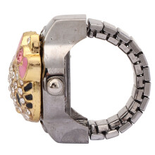 Pinke Fingerringuhr Klappdeckel Strass