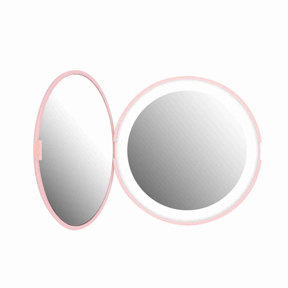 Pink Portable 10X Magnifying Makeup Mirror With 12 Leds,