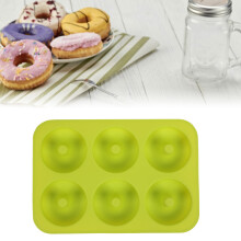 6-Cavity Silicone Donut Baking Pan, Green, Dishwasher Safe, 26x18cm