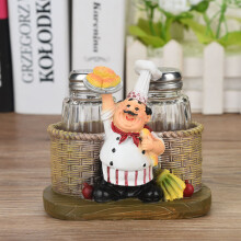 Cute Resin Chef Figurine Salt & Pepper Bottle Holder Kitchen Decor #B