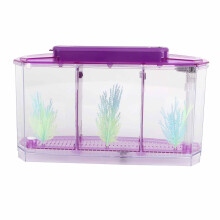 Aquarium Fish Tank LED Acrylic 3-Section Breeding Box Purple 28x10x15cm