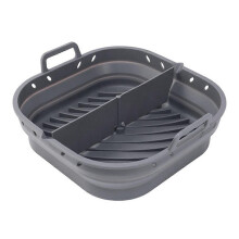 Air Fryer Silicone Plate Square Reusable Air Fryer Cooking Accessories Foldable 8.5in Airfryer Tool Baking Mold Grey