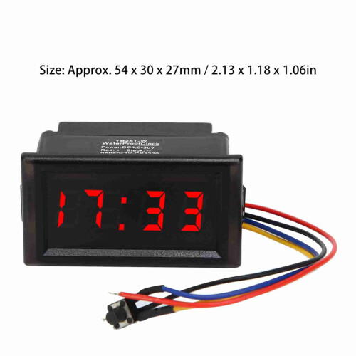Waterproof Dustproof Digital Car Clock LED Display 4.5-30V Red Voltage Gauge 1