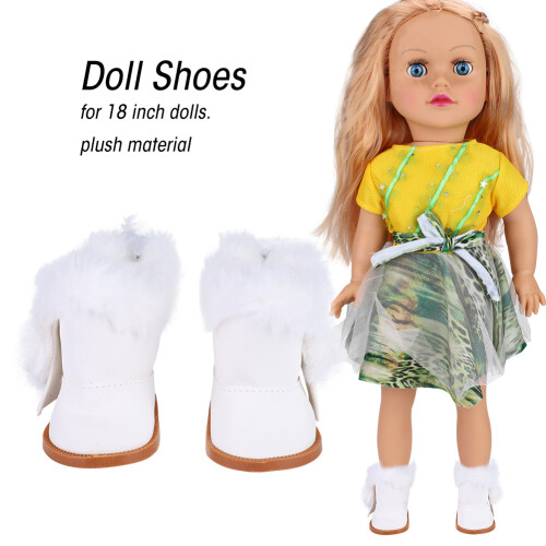 Mini Doll White Plush Winter Boots Pair