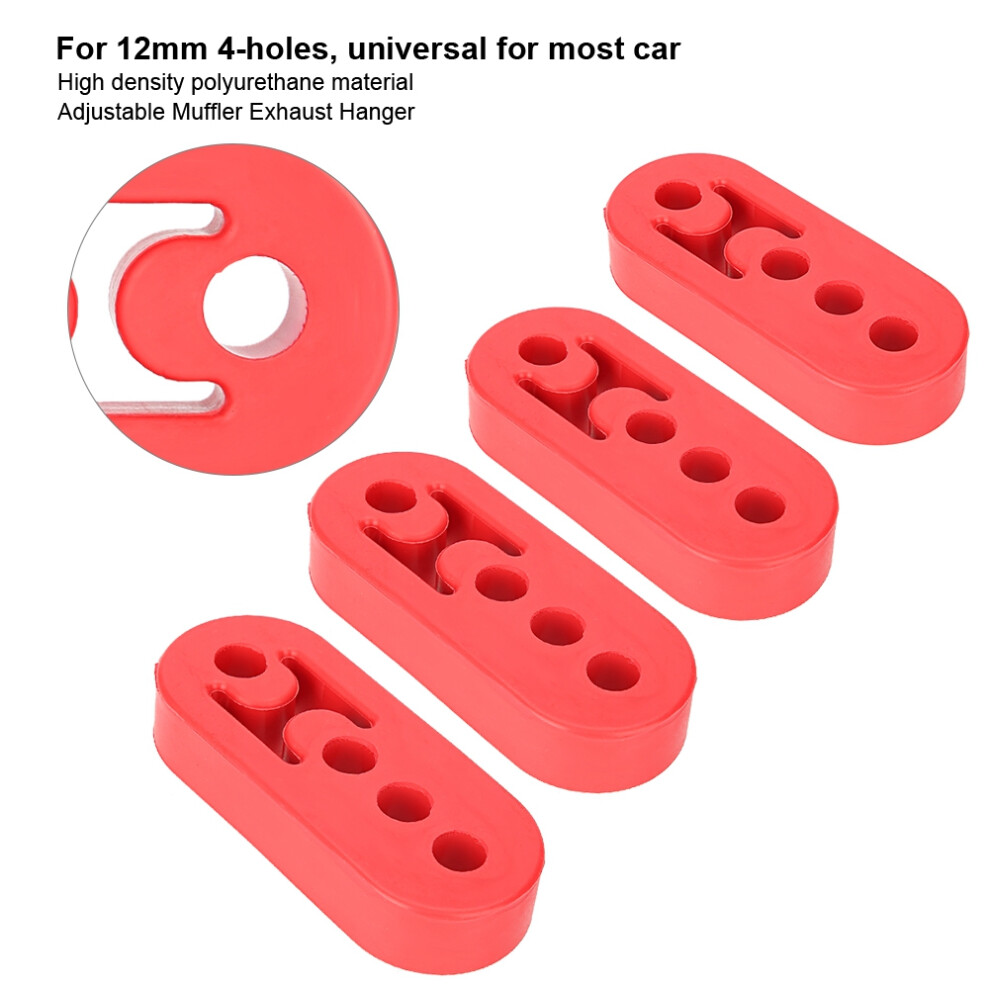 Universal 4Pcs 12Mm Polyurethane Exhaust Muffler Hangers Adjustable Red 7641393227051