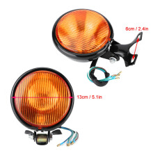 Vintage Motorcycle Headlamp Universal Black/Yellow Glass 13cm
