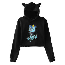 Itsfunneh Krew District Merch Pullover Katzenohr-Hoodie Langarmsweatshirts Damen-Crop-Top Damenkleidung
