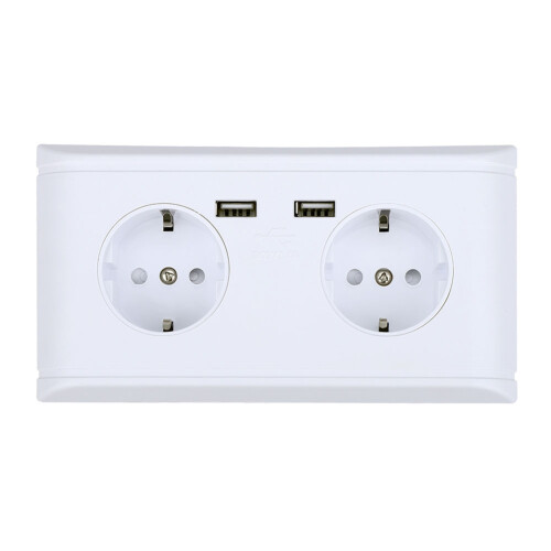 Multi-Functional EU Wall Outlet with Dual USB Ports, 16A, 250V 1