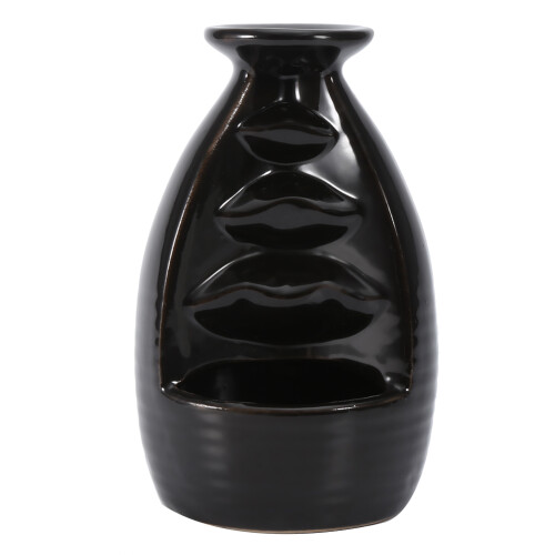Ceramic Backflow Incense Burner Holder Stand Cones 11x6.5cm Black 1