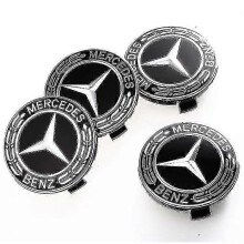 Tapas centrales Mercedes-Benz de 75mm, negras, 4 piezas - tapacubos de púas de trigo