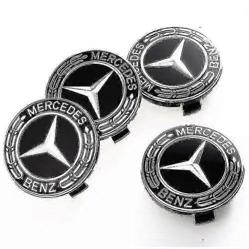 Κεντρικά καπάκια τροχών Mercedes-Benz 75mm, Μαύρα, 4τμχ - Καπάκια πλήμνης Wheat Spike
