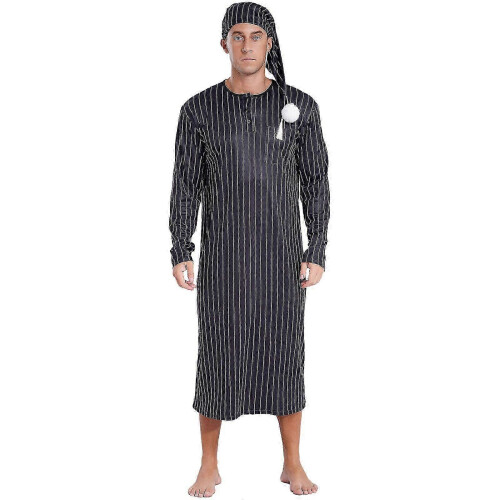 Camicia da notte Henley da uomo camicia da notte a righe a maniche lunghe con cappello da notte 2