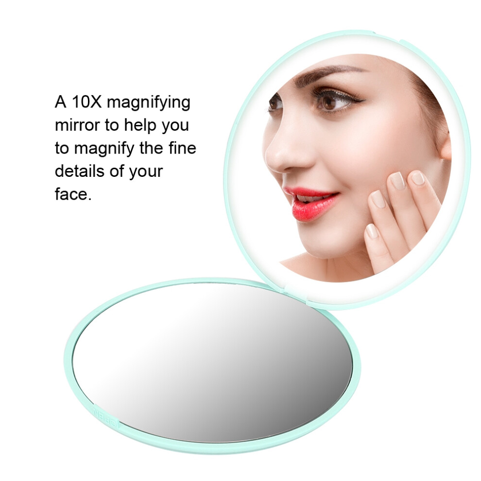 Green Portable 10X Magnifying Foldable Mini Led Makeup Mirror