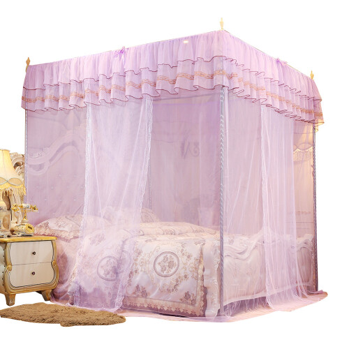 Luxury Princess Four Corner Post Bed Mosquito Net, Purple, M 1