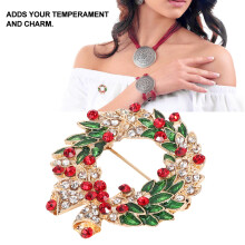 2pcs Round Rhinestone Christmas Brooch Alloy Garland Collar Pins Jewelry Gift