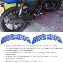 Reflective Wheel Strip Stickers 16pcs for Bike Motorcycle 16-18inch Blue Safety