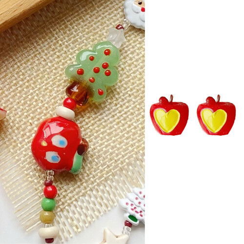 Clear Glass Beads For DIY Christmas Crafts-Red ceramic apple 2