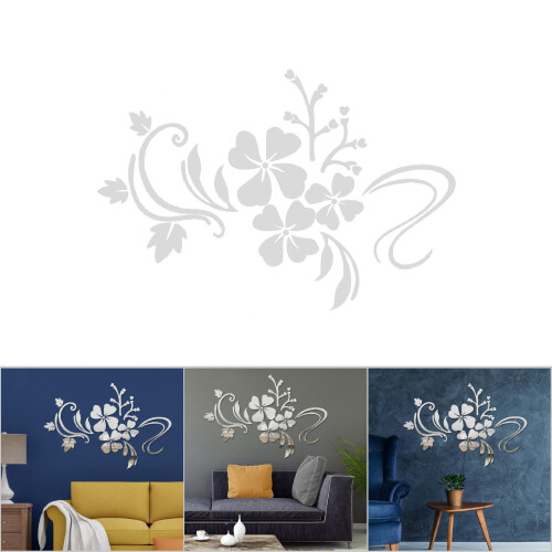 Plastic Wall Mirror Sticker Decor 60x40cm Silver Removable Art