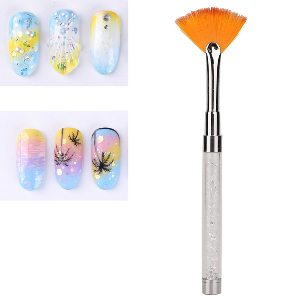 Fan Shaped Nail Art Pen Brush Glitter Flower Gradient Manicure Tool White