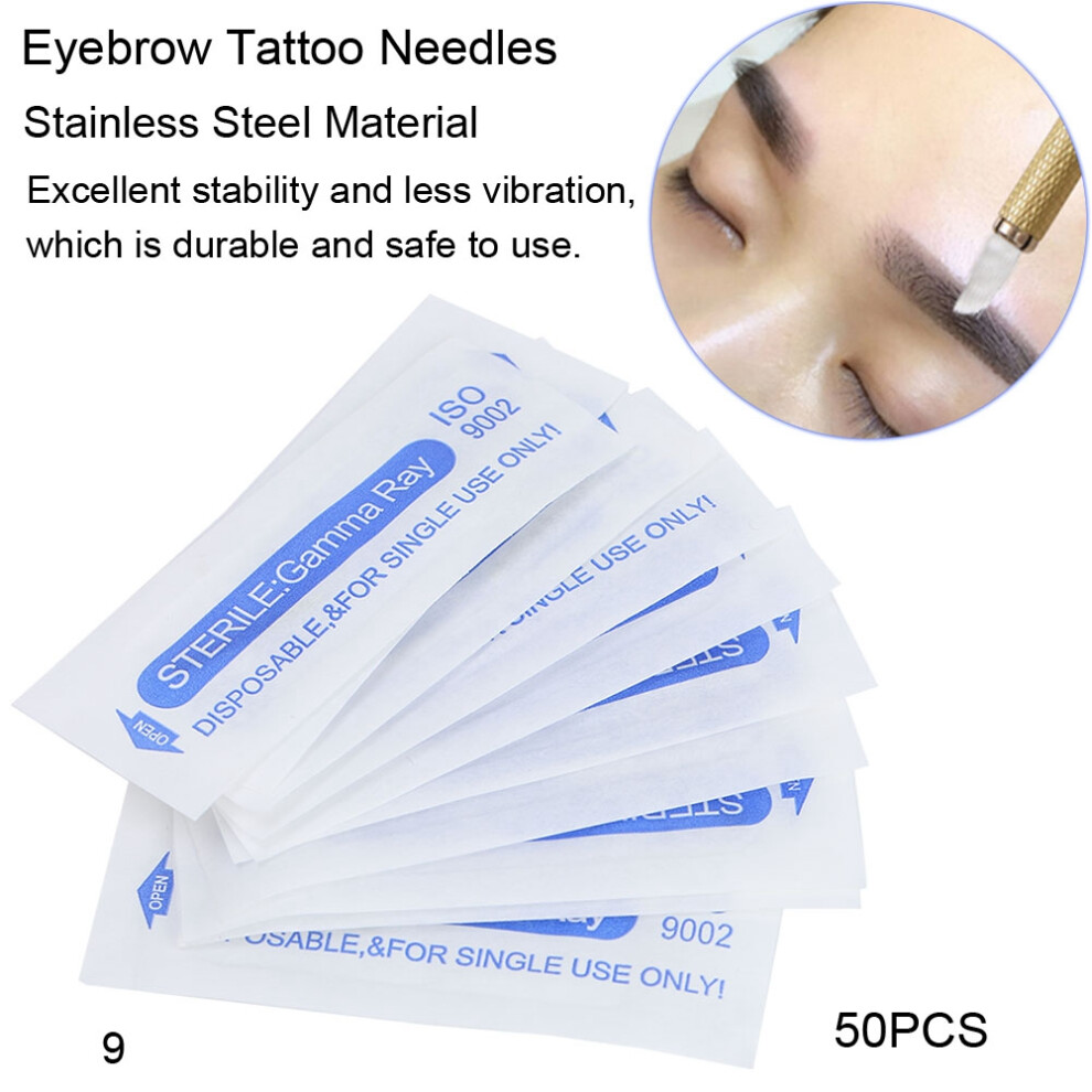 50PCS Microblading Eyebrow Needles 9/12/14/16/21 Pins, 0.18mm
