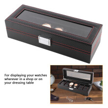6 Slot Carbon Fiber Watch Storage Box Travel Jewelry Organizer Black 33x12x8.5cm