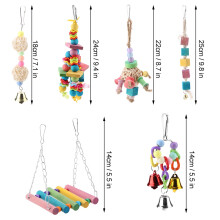 Bird Toy Set 6Pcs Chew Wood Swing & Hanging Bridge for Parrots and Birds