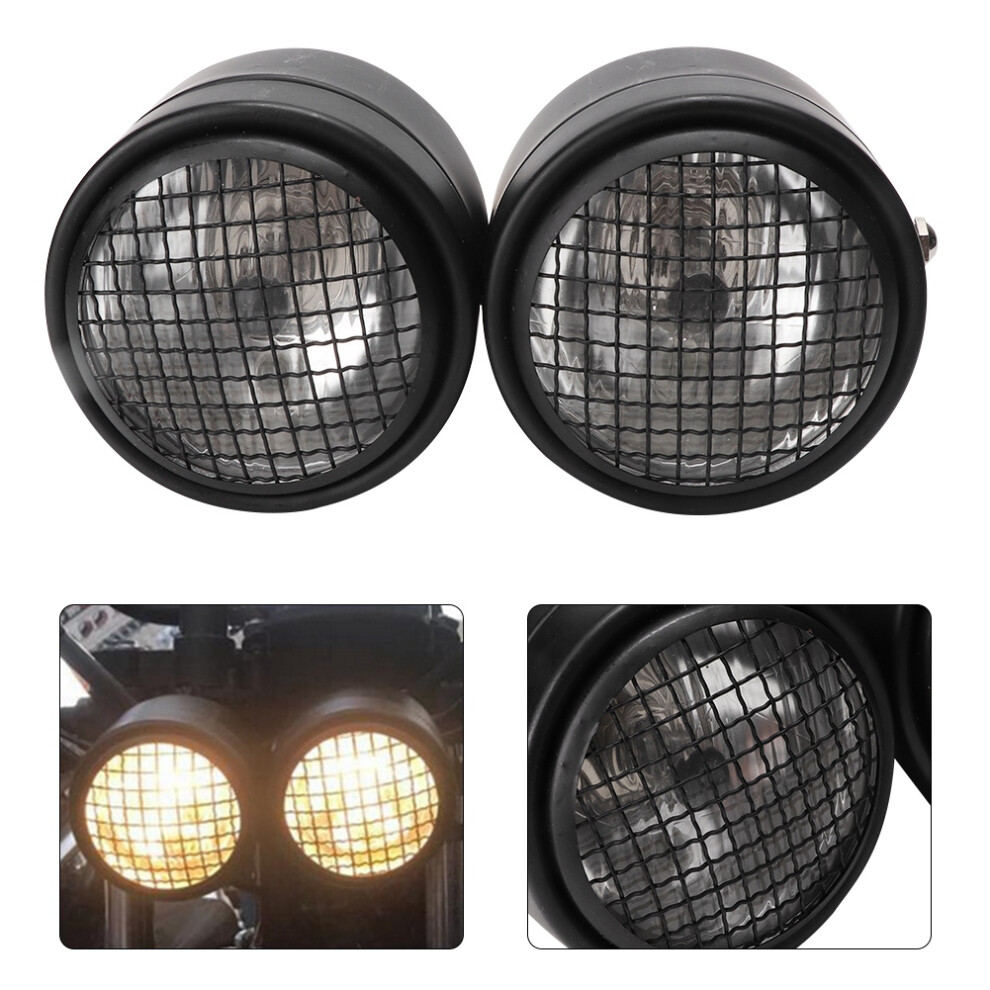 Universal 8.5In Iron Motorcycle Double Headlight Grille Black/White 9331393278150