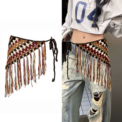 Openwork Corset Belt With Layered Fabric Decorative Hip Scarf 1
