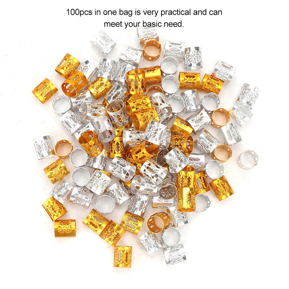 Gold Silver Hair Cuffs 100Pcs Adjustable Dreadlock
