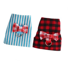 Small Animals Traction Rope Chest Strap Set, Red Grid & Blue Stripes, Adjustable Sizes
