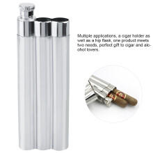 Premium Stainless Steel Hip Flask & Cigar Tube Set Humidor Travel Case 3 Pack