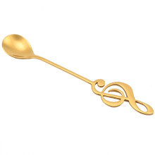 Stainless Steel Dessert Spoon Musical Note Coffee Stirrer Gold 15cm Kitchen